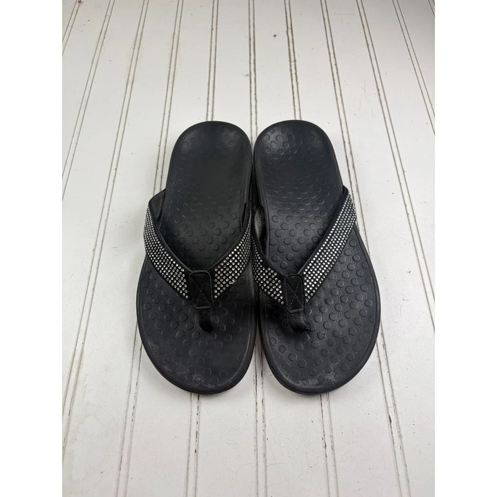 Vionic High Tide Black Rhinestone Orthotic Flip Flop Sandals Women's Size 8-8.5